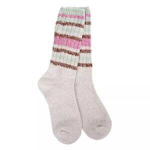 Worlds Softest Socks Ragg Crew Womens Size 6-11 Mushroom Stripe Spring Summer